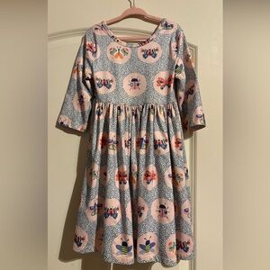 Girls' Pink Circle Bug Print Long-Sleeve Casual Dress